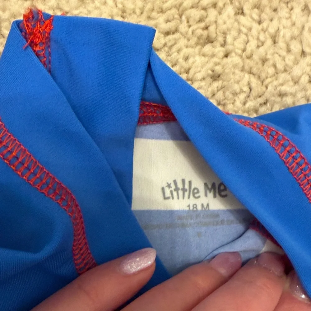 Little Me Blue & White Striped Crab Rash Guard Swim Romper